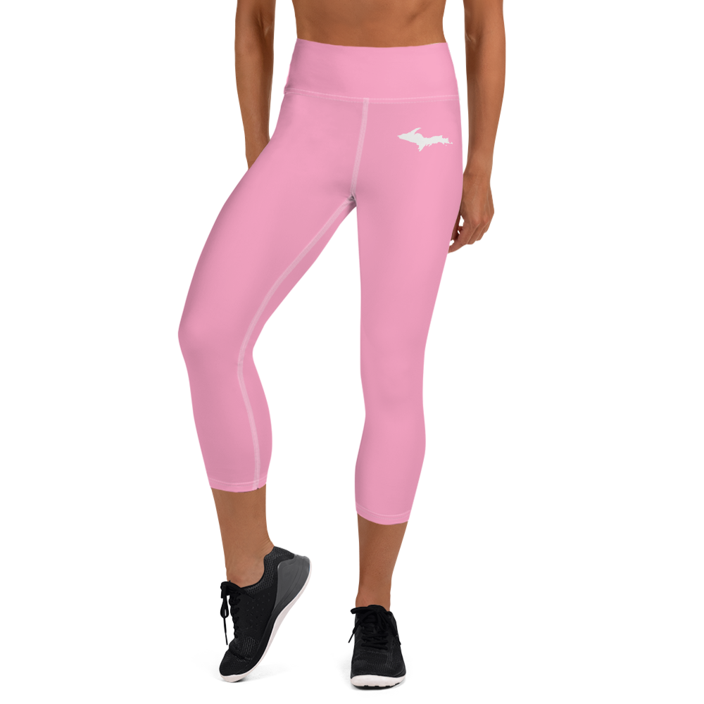 Michigan Upper Peninsula Yoga Capri Leggings (w/ UP Outline) | '67 Caddie Pink