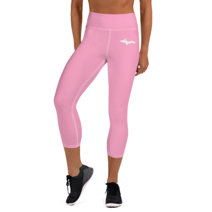 Michigan Upper Peninsula Yoga Capri Leggings (w/ UP Outline) | '67 Caddie Pink