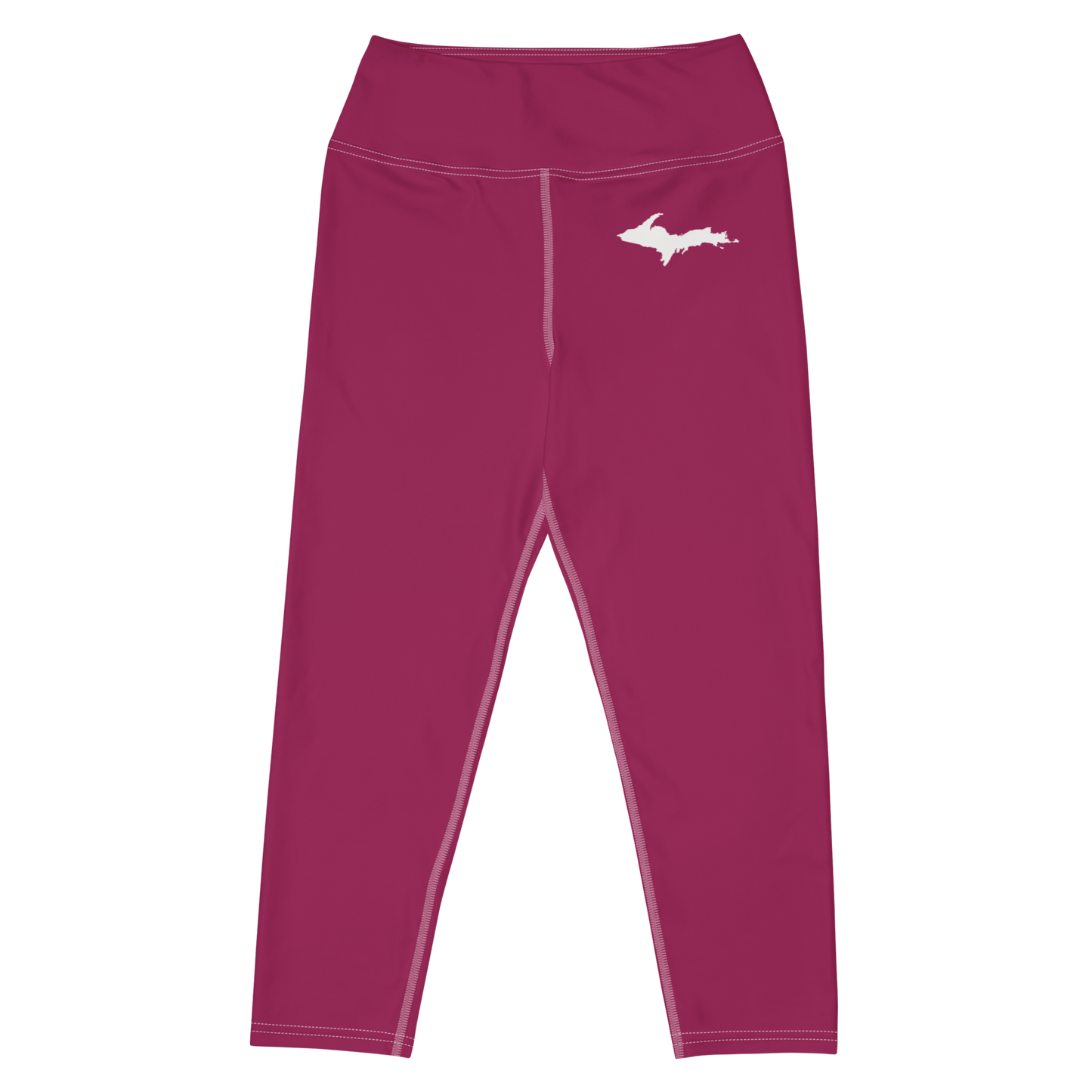 Michigan Upper Peninsula Yoga Capri Leggings (w/ UP Outline) | Ruby Red