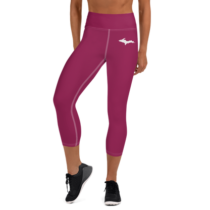 Michigan Upper Peninsula Yoga Capri Leggings (w/ UP Outline) | Ruby Red