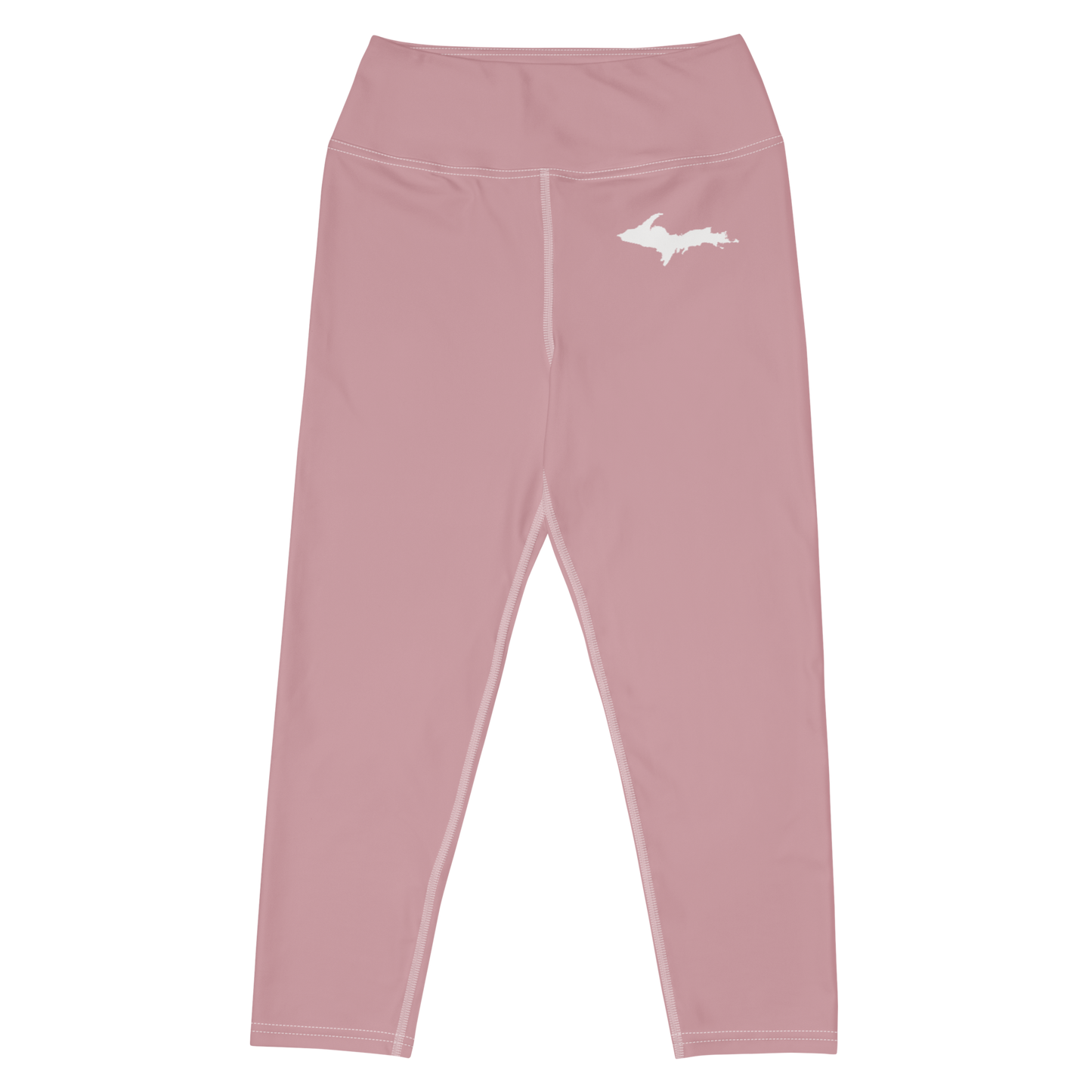 Michigan Upper Peninsula Yoga Capri Leggings (w/ UP Outline) | Cherry Blossom Pink