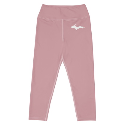 Michigan Upper Peninsula Yoga Capri Leggings (w/ UP Outline) | Cherry Blossom Pink