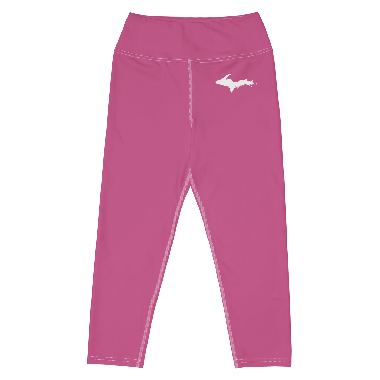 Michigan Upper Peninsula Yoga Capri Leggings (w/ UP Outline) | Apple Blossom Pink