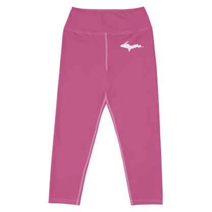 Michigan Upper Peninsula Yoga Capri Leggings (w/ UP Outline) | Apple Blossom Pink