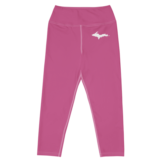 Michigan Upper Peninsula Yoga Capri Leggings (w/ UP Outline) | Apple Blossom Pink