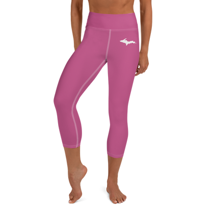 Michigan Upper Peninsula Yoga Capri Leggings (w/ UP Outline) | Apple Blossom Pink