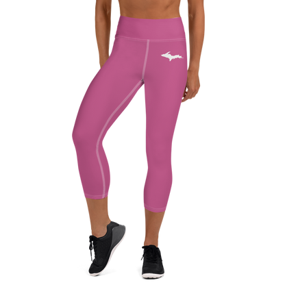 Michigan Upper Peninsula Yoga Capri Leggings (w/ UP Outline) | Apple Blossom Pink