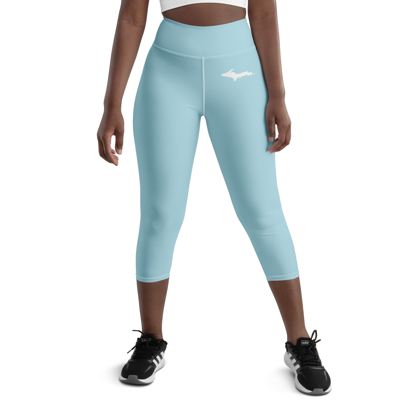 Michigan Upper Peninsula Yoga Capri Leggings (w/ UP Outline) | '58 Caddie Blue