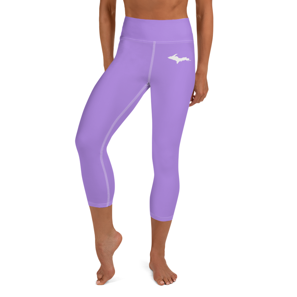 Michigan Upper Peninsula Yoga Capri Leggings (w/ UP Outline) | Lavender