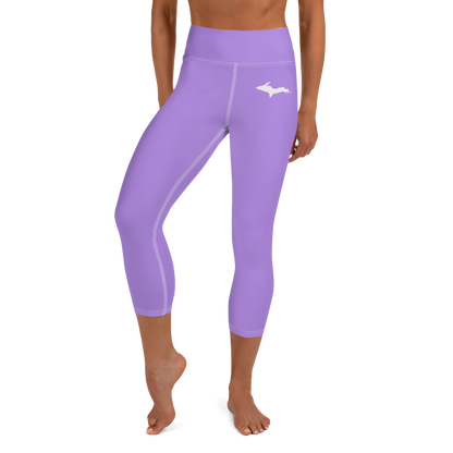 Michigan Upper Peninsula Yoga Capri Leggings (w/ UP Outline) | Lavender