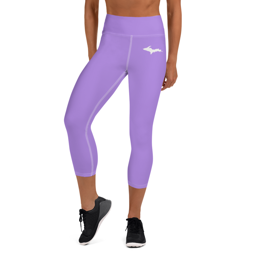 Michigan Upper Peninsula Yoga Capri Leggings (w/ UP Outline) | Lavender