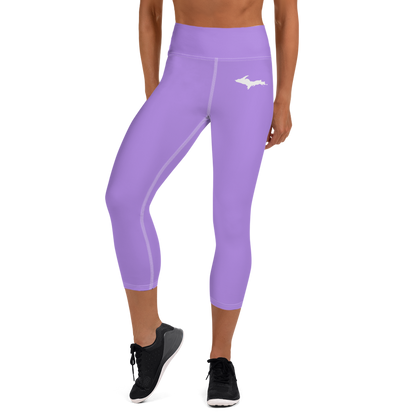 Michigan Upper Peninsula Yoga Capri Leggings (w/ UP Outline) | Lavender