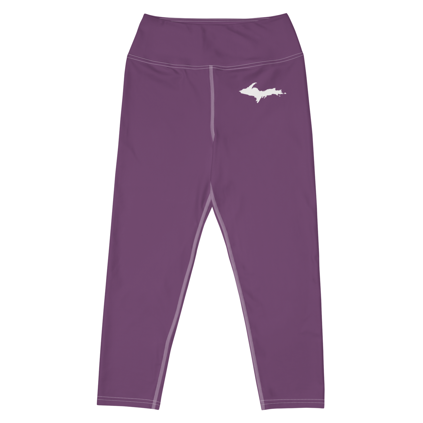 Michigan Upper Peninsula Yoga Capri Leggings (w/ UP Outline) | Plum