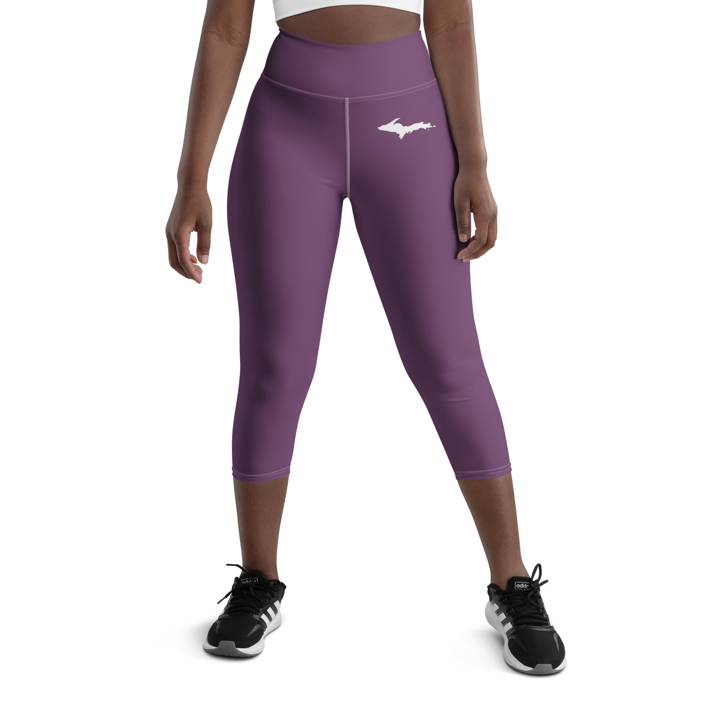 Michigan Upper Peninsula Yoga Capri Leggings (w/ UP Outline) | Plum