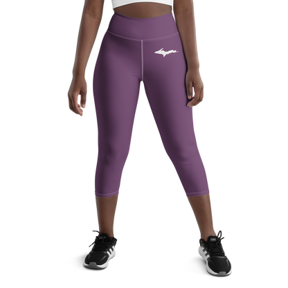 Michigan Upper Peninsula Yoga Capri Leggings (w/ UP Outline) | Plum