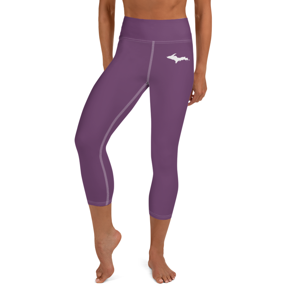 Michigan Upper Peninsula Yoga Capri Leggings (w/ UP Outline) | Plum