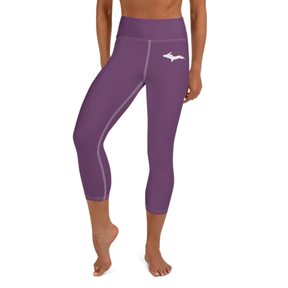 Michigan Upper Peninsula Yoga Capri Leggings (w/ UP Outline) | Plum