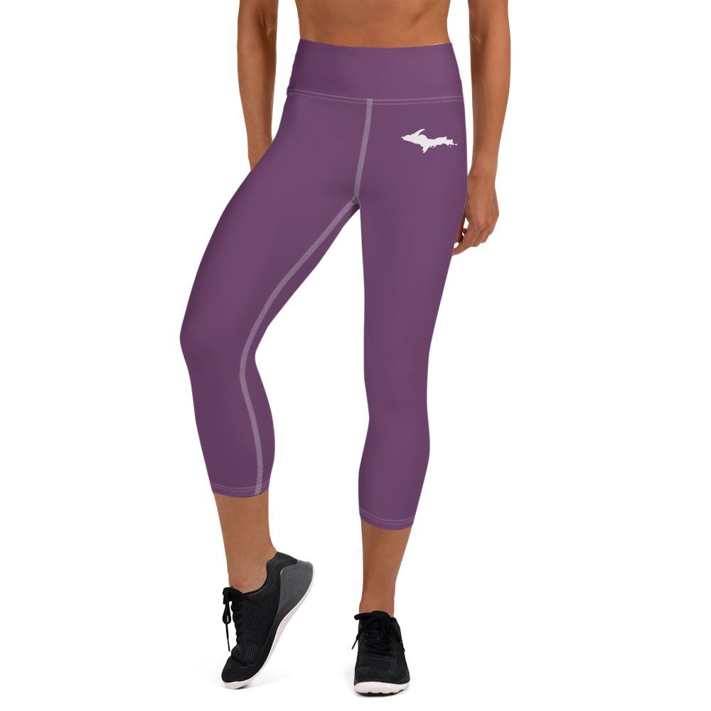 Michigan Upper Peninsula Yoga Capri Leggings (w/ UP Outline) | Plum