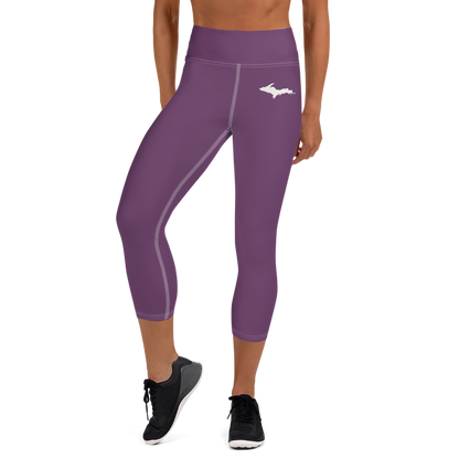 Michigan Upper Peninsula Yoga Capri Leggings (w/ UP Outline) | Plum