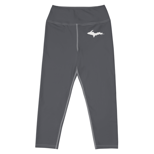 Michigan Upper Peninsula Yoga Capri Leggings (w/ UP Outline) | Iron Ore Grey