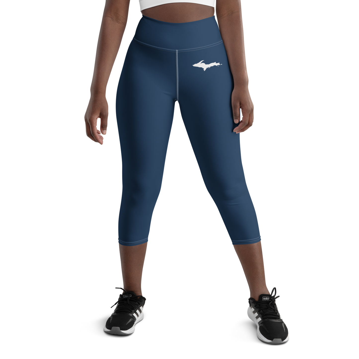 Michigan Upper Peninsula Yoga Capri Leggings (w/ UP Outline) | Navy