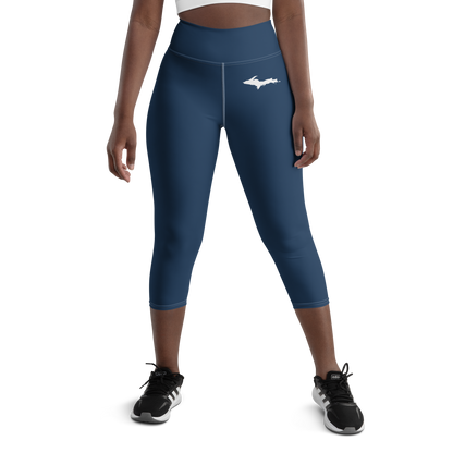 Michigan Upper Peninsula Yoga Capri Leggings (w/ UP Outline) | Navy