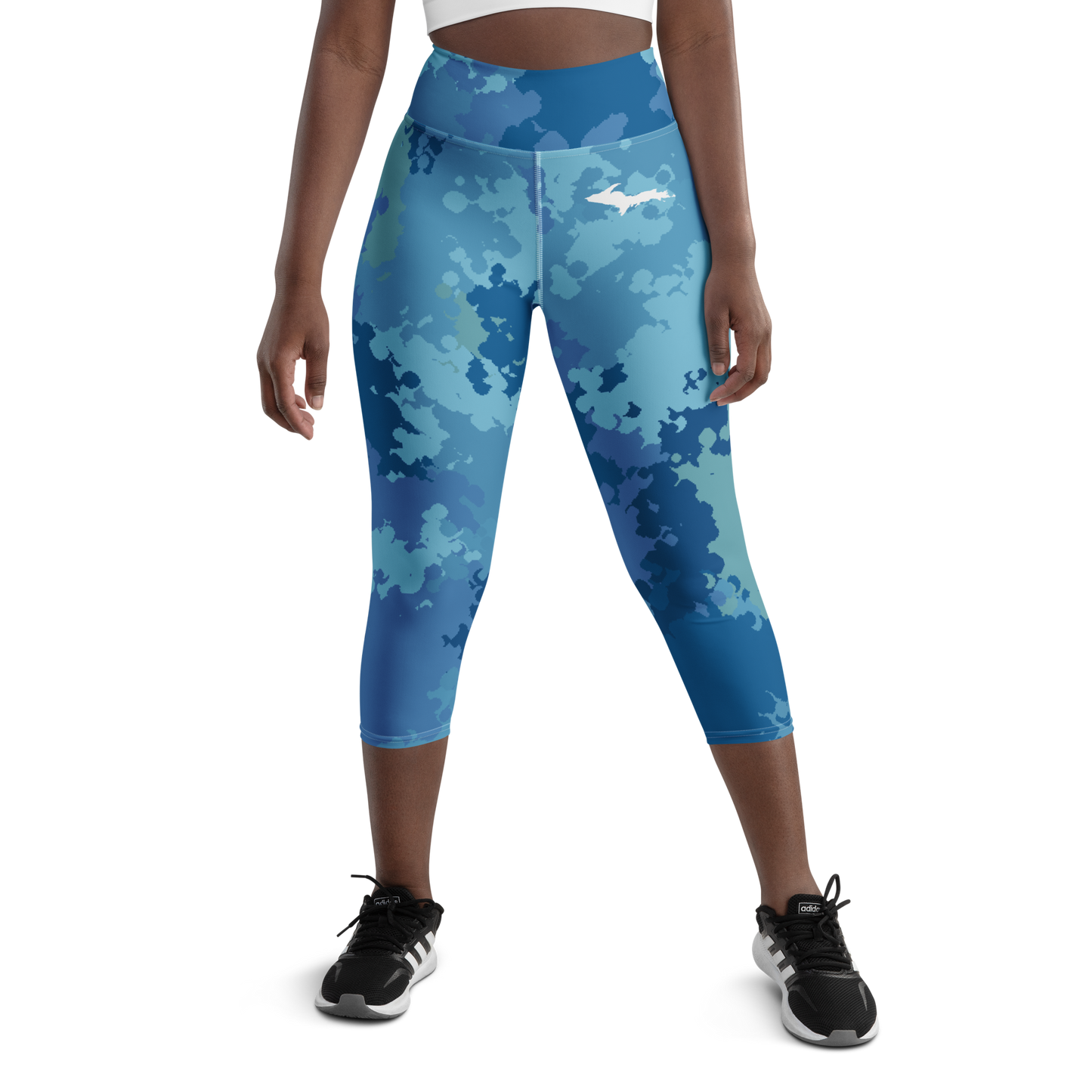 Michigan Upper Peninsula Yoga Capri Leggings (w/ UP Outline) | Great Lakes Camo