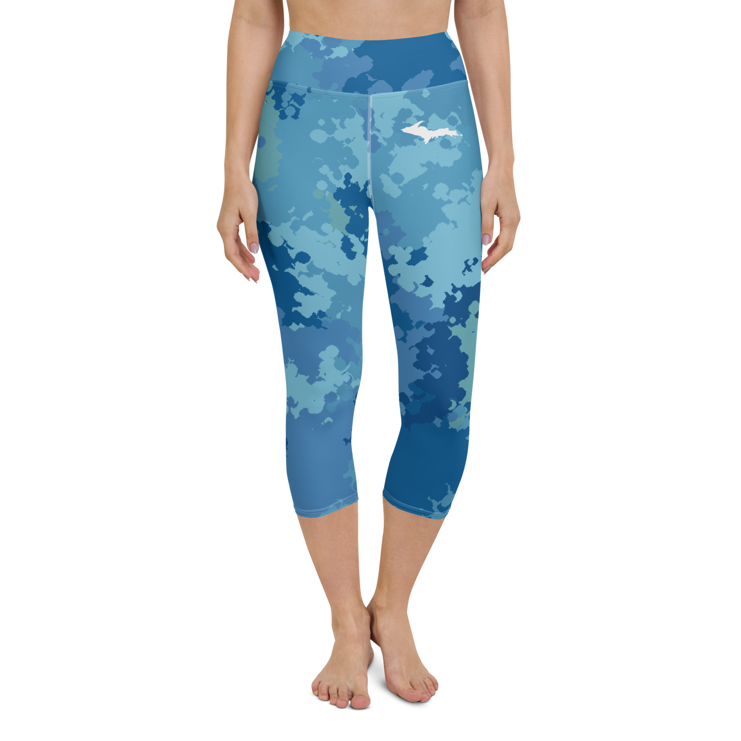 Michigan Upper Peninsula Yoga Capri Leggings (w/ UP Outline) | Great Lakes Camo