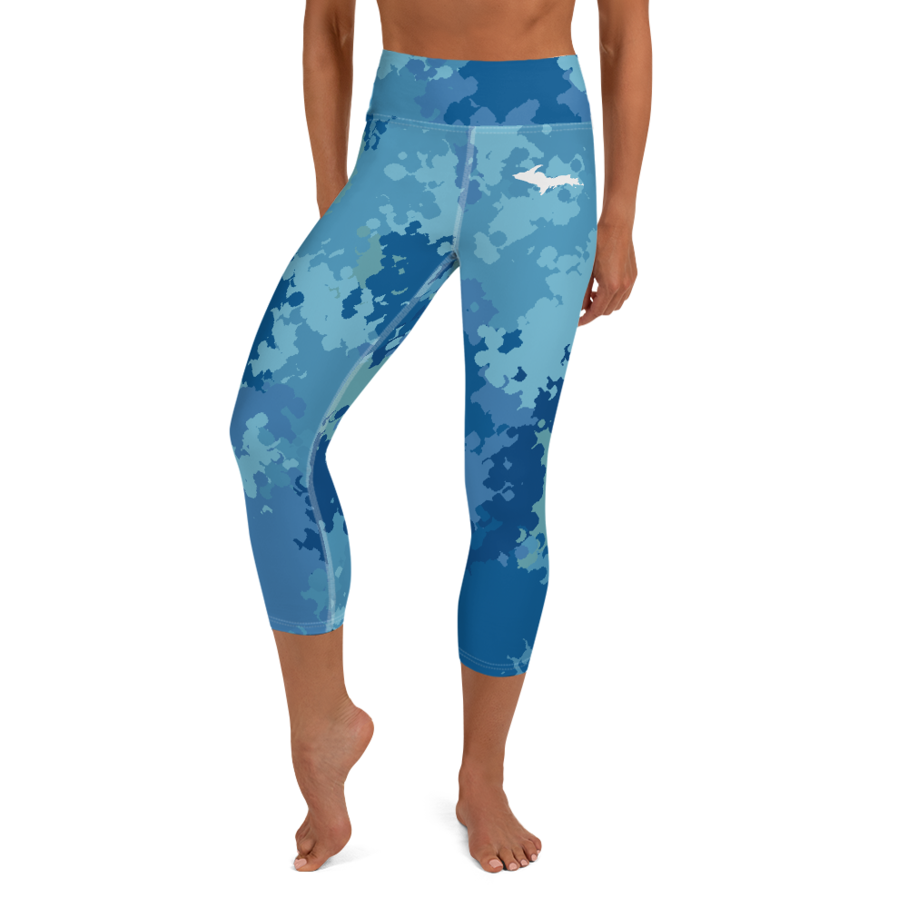 Michigan Upper Peninsula Yoga Capri Leggings (w/ UP Outline) | Great Lakes Camo