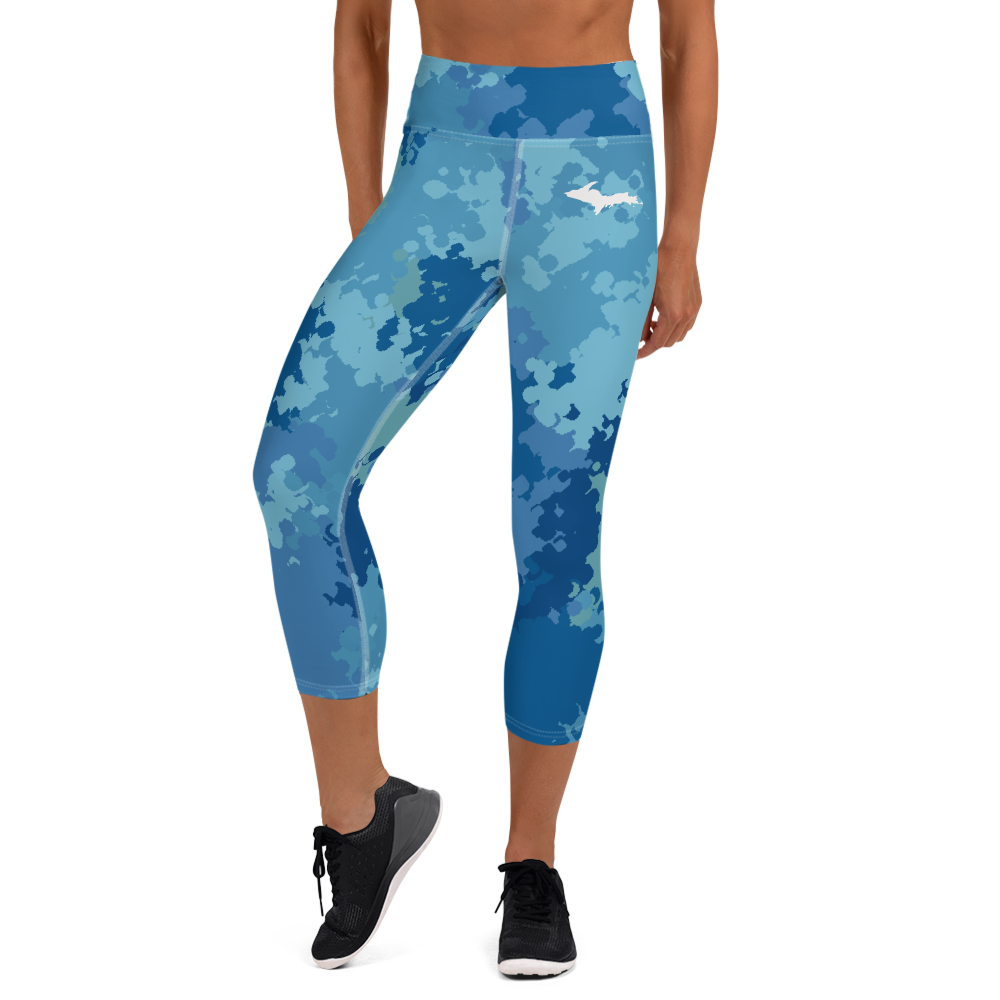 Michigan Upper Peninsula Yoga Capri Leggings (w/ UP Outline) | Great Lakes Camo