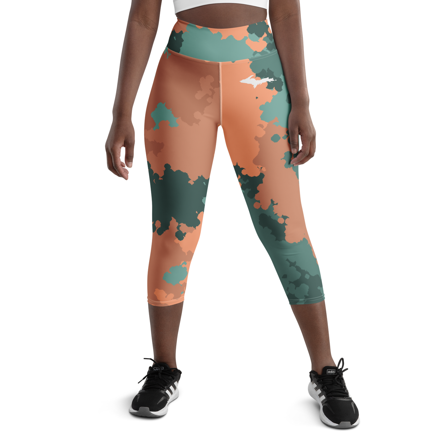 Michigan Upper Peninsula Yoga Capri Leggings (w/ UP Outline) | Copper Country Camo