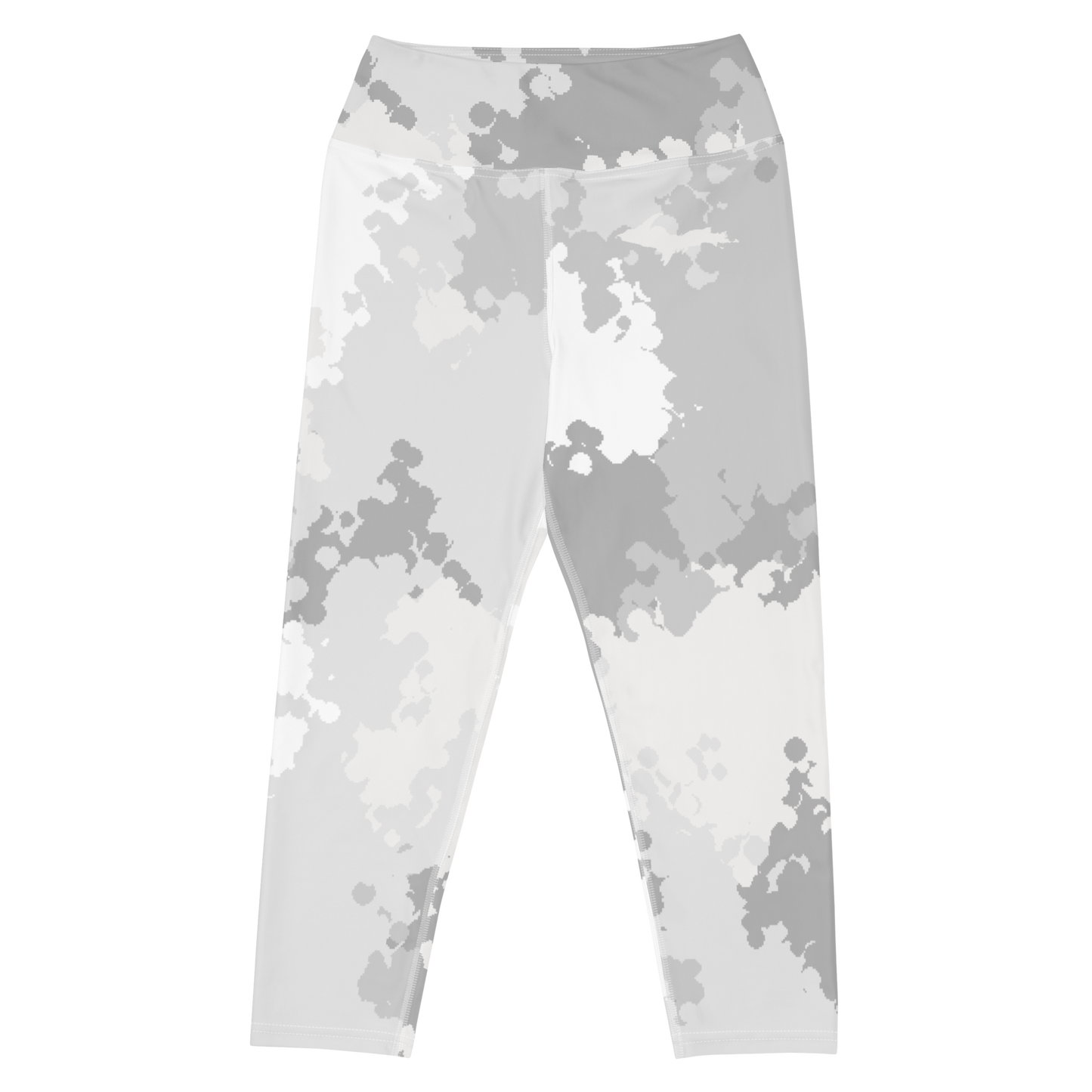 Michigan Upper Peninsula Yoga Capri Leggings (w/ UP Outline) | Snow Camo