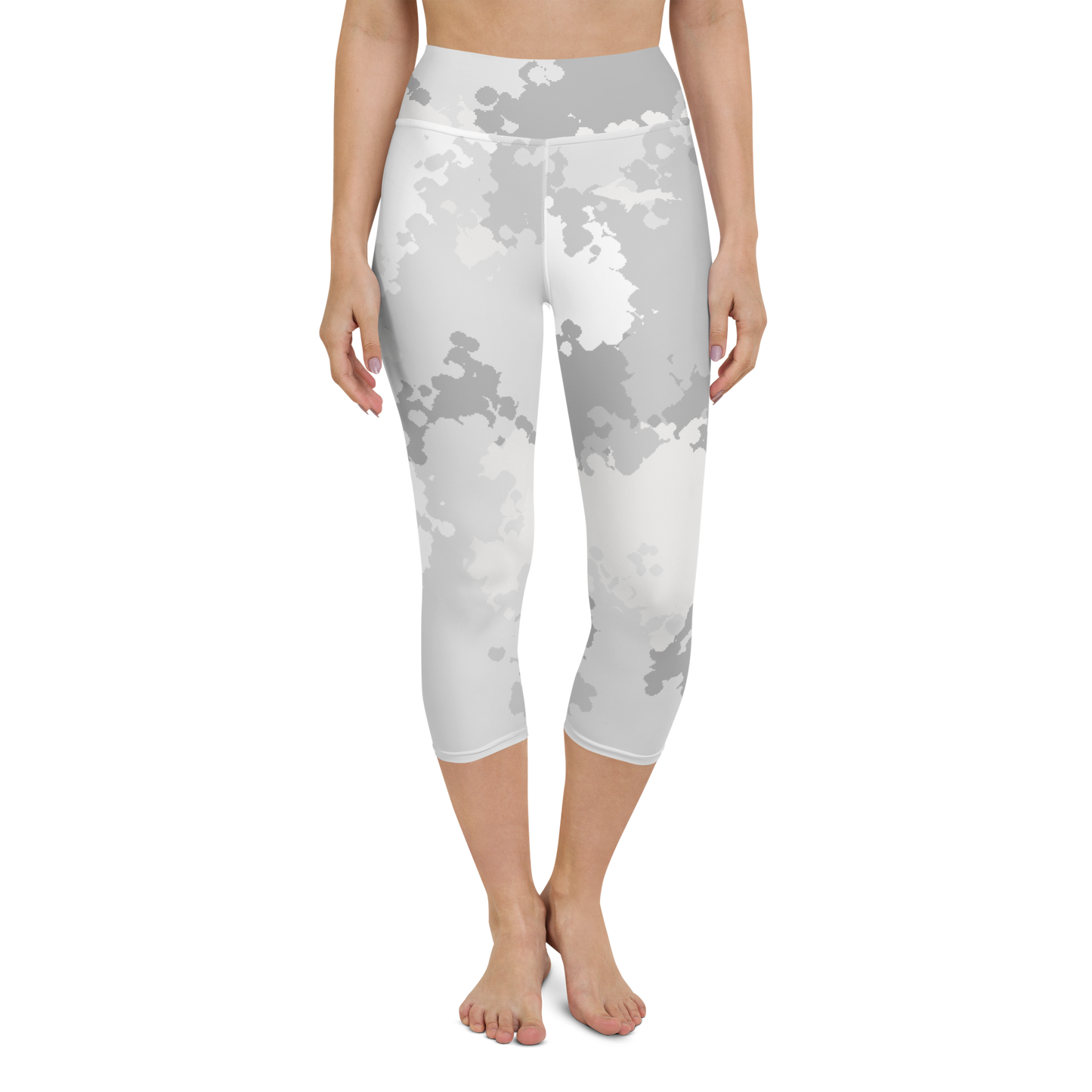 Michigan Upper Peninsula Yoga Capri Leggings (w/ UP Outline) | Snow Camo