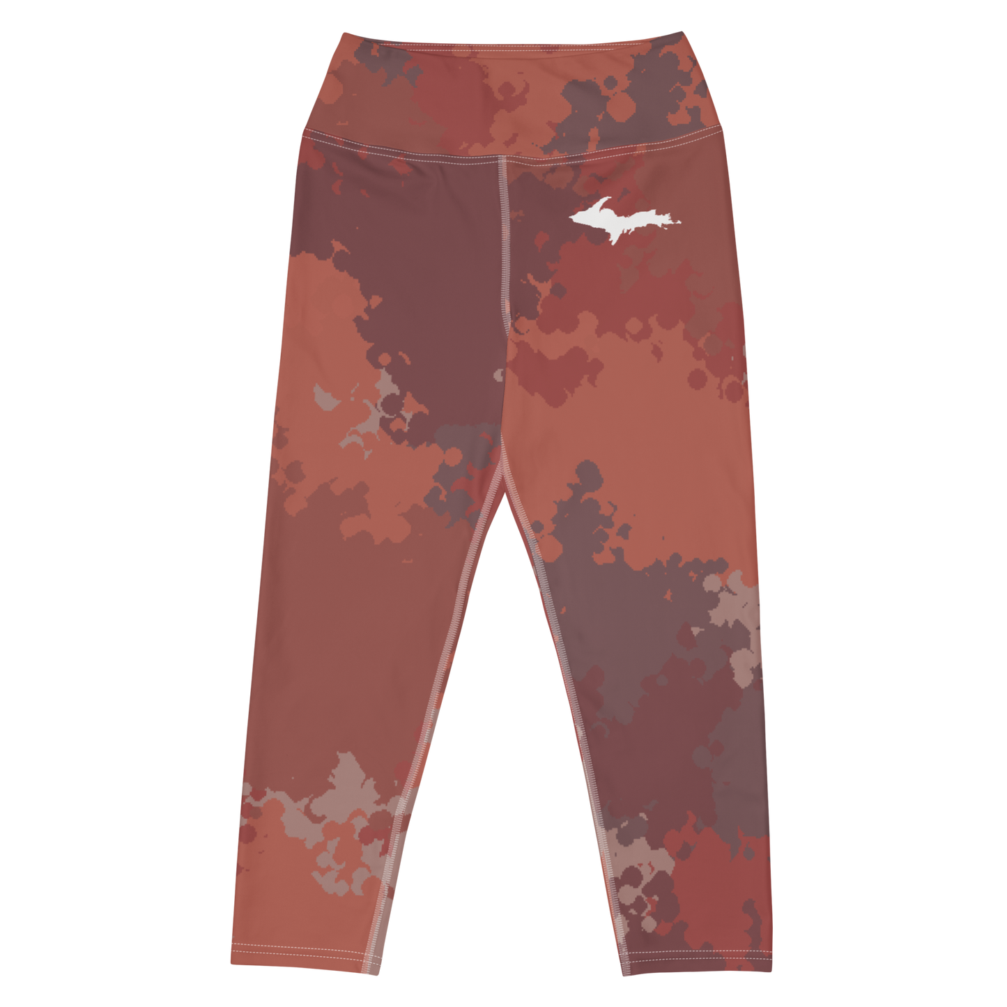 Michigan Upper Peninsula Yoga Capri Leggings (w/ UP Outline) | Ore Dock Camo