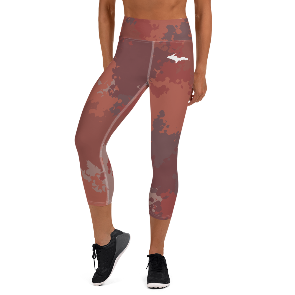 Michigan Upper Peninsula Yoga Capri Leggings (w/ UP Outline) | Ore Dock Camo