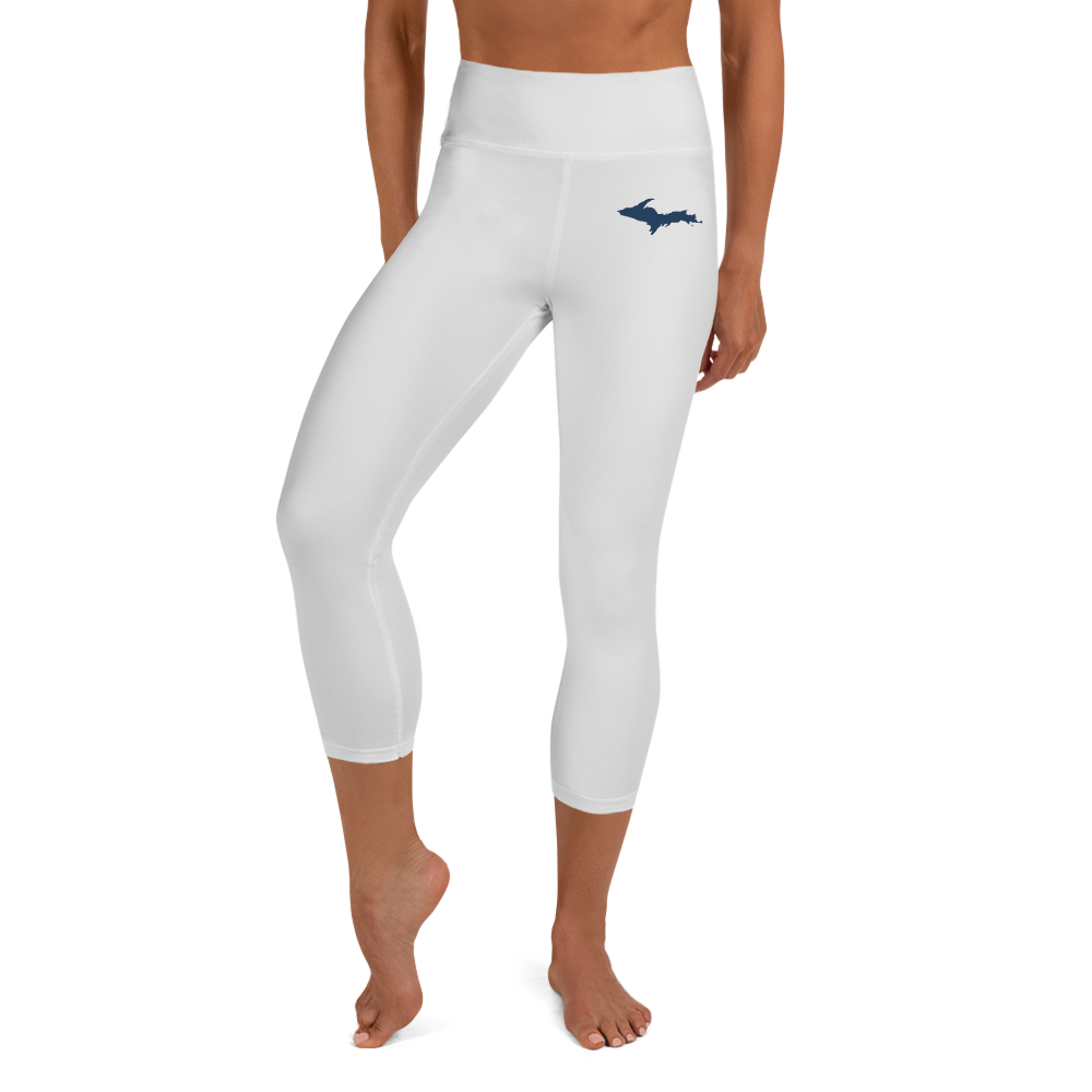 Michigan Upper Peninsula Yoga Capri Leggings (w/ UP Outline) | Birch Bark White