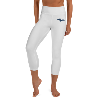 Michigan Upper Peninsula Yoga Capri Leggings (w/ UP Outline) | Birch Bark White