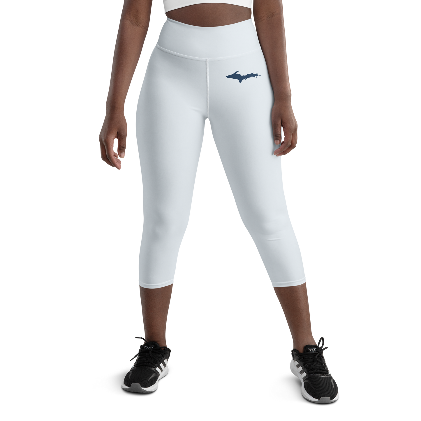 Michigan Upper Peninsula Yoga Capri Leggings (w/ UP Outline) | Gossy White