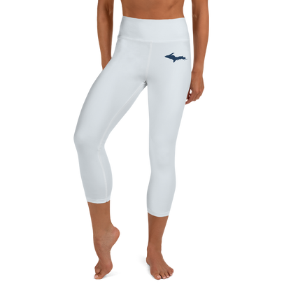 Michigan Upper Peninsula Yoga Capri Leggings (w/ UP Outline) | Gossy White