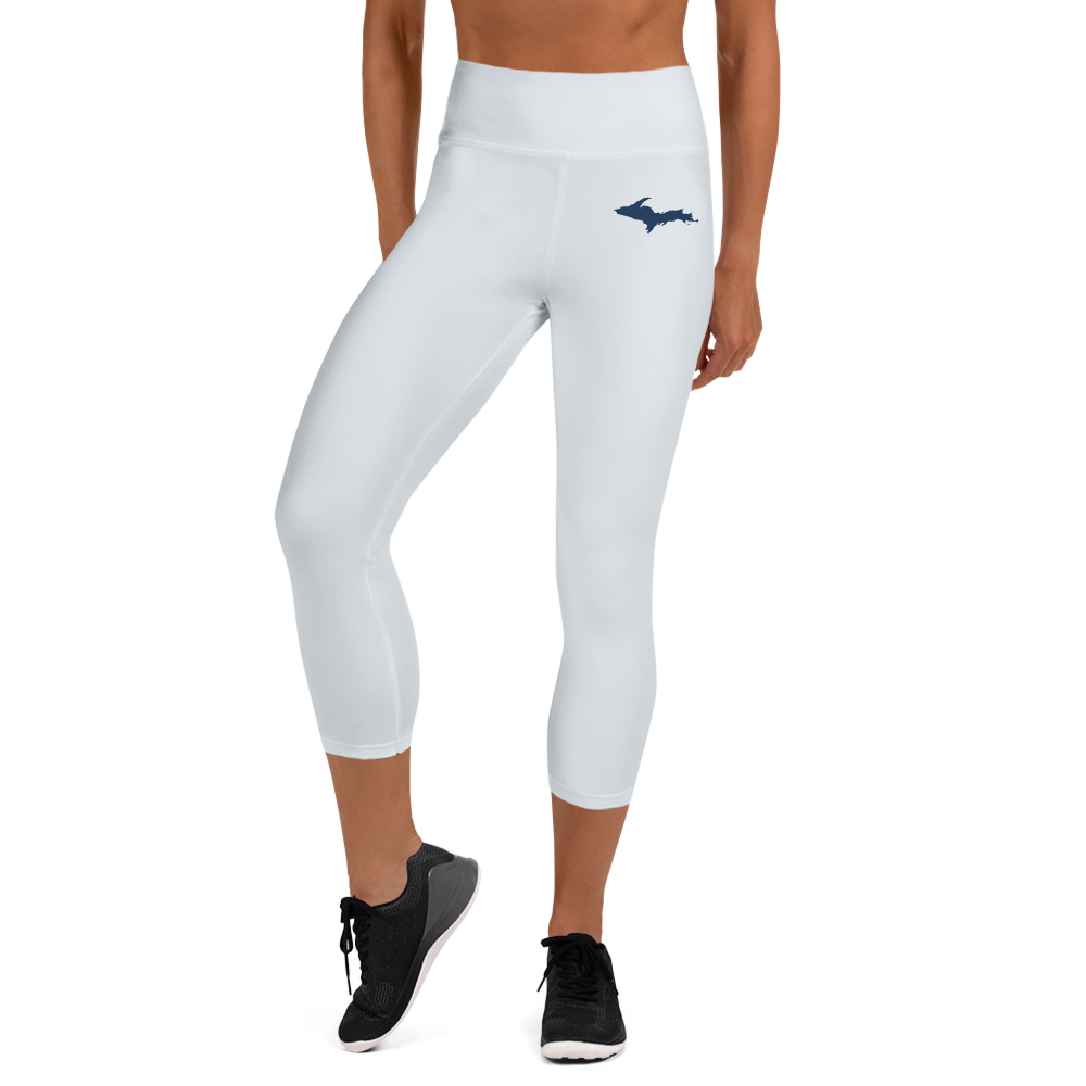 Michigan Upper Peninsula Yoga Capri Leggings (w/ UP Outline) | Gossy White