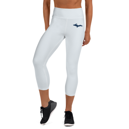 Michigan Upper Peninsula Yoga Capri Leggings (w/ UP Outline) | Gossy White