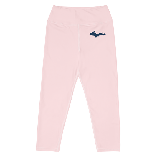 Michigan Upper Peninsula Yoga Capri Leggings (w/ UP Outline) | Pale Pink