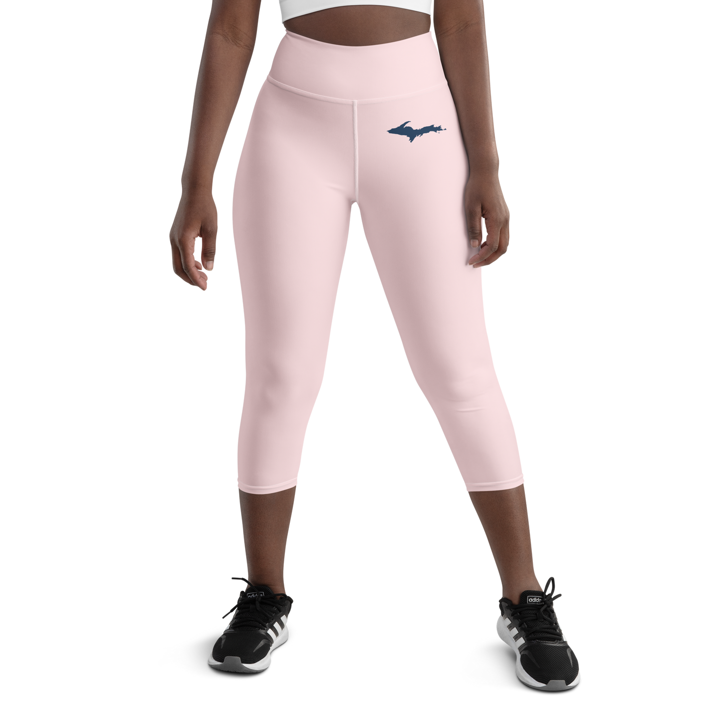 Michigan Upper Peninsula Yoga Capri Leggings (w/ UP Outline) | Pale Pink