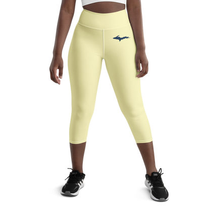 Michigan Upper Peninsula Yoga Capri Leggings (w/ UP Outline) | Canary Yellow