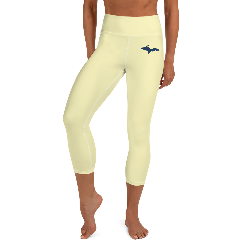 Michigan Upper Peninsula Yoga Capri Leggings (w/ UP Outline) | Canary Yellow