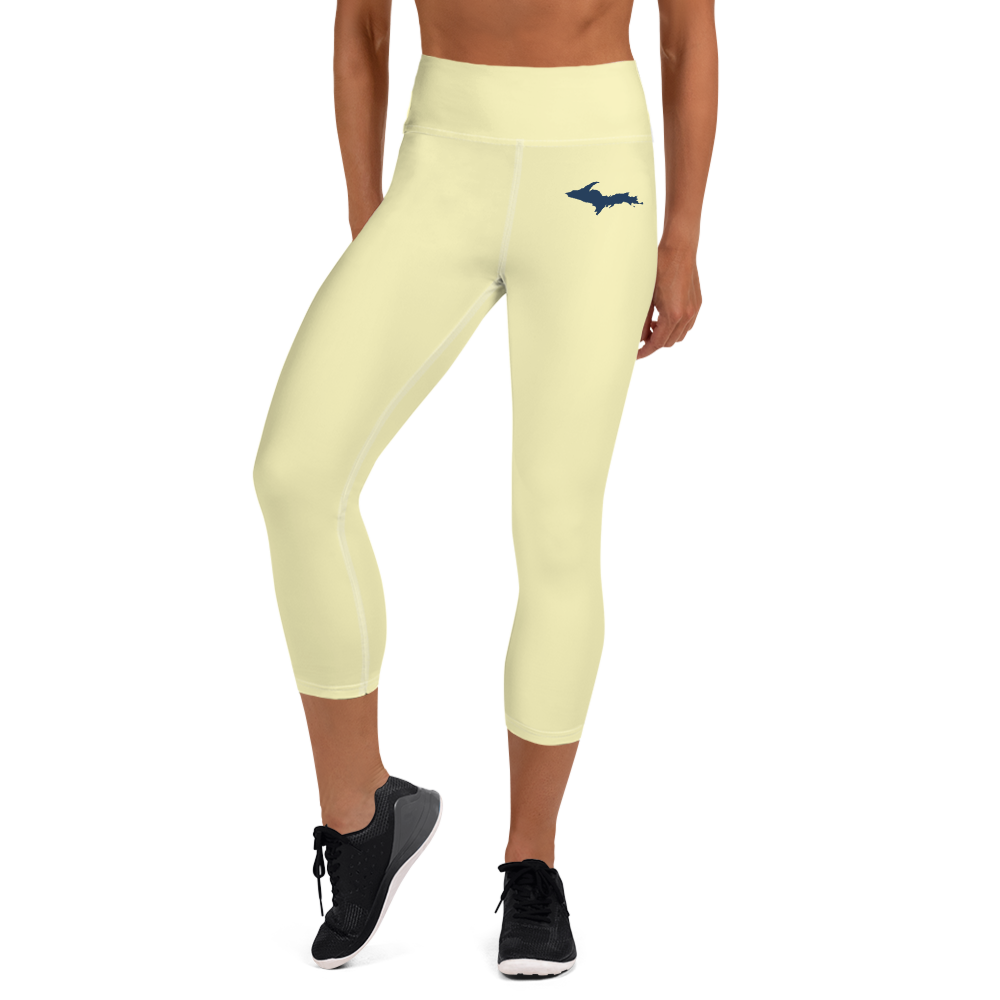 Michigan Upper Peninsula Yoga Capri Leggings (w/ UP Outline) | Canary Yellow