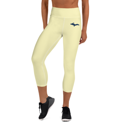 Michigan Upper Peninsula Yoga Capri Leggings (w/ UP Outline) | Canary Yellow