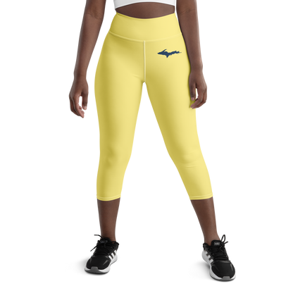 Michigan Upper Peninsula Yoga Capri Leggings (w/ UP Outline) | Cherry Yellow