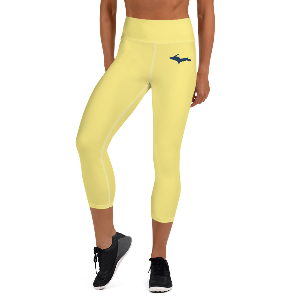 Michigan Upper Peninsula Yoga Capri Leggings (w/ UP Outline) | Cherry Yellow