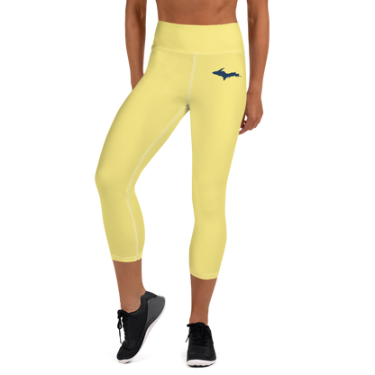 Michigan Upper Peninsula Yoga Capri Leggings (w/ UP Outline) | Cherry Yellow